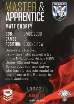 2022 NRL Traders - Master & Apprentice Red #MAR06 Matt Doorey Back
